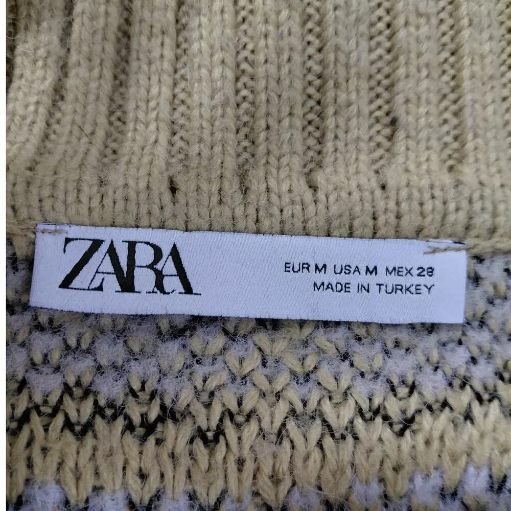 Zara Tan Animal Print Pullover Sweater Women Size M